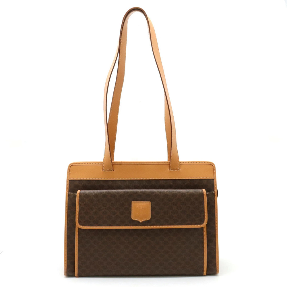 Celine Macadam tote bag shoulder Hobo leather dark brown Beige Cream